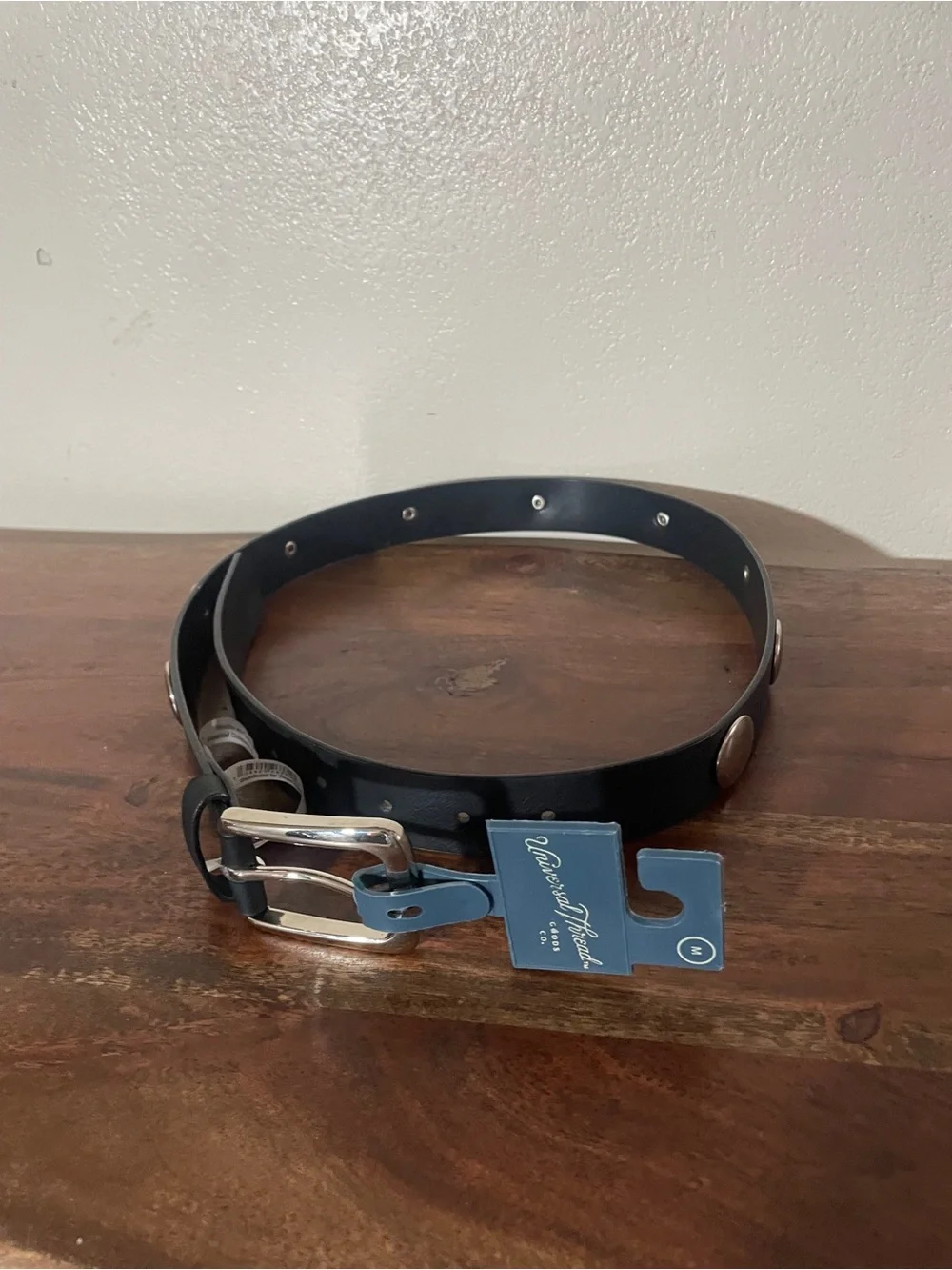 NWT Universal Thread Black Studded Skinny Belt Medium Silver Hardware